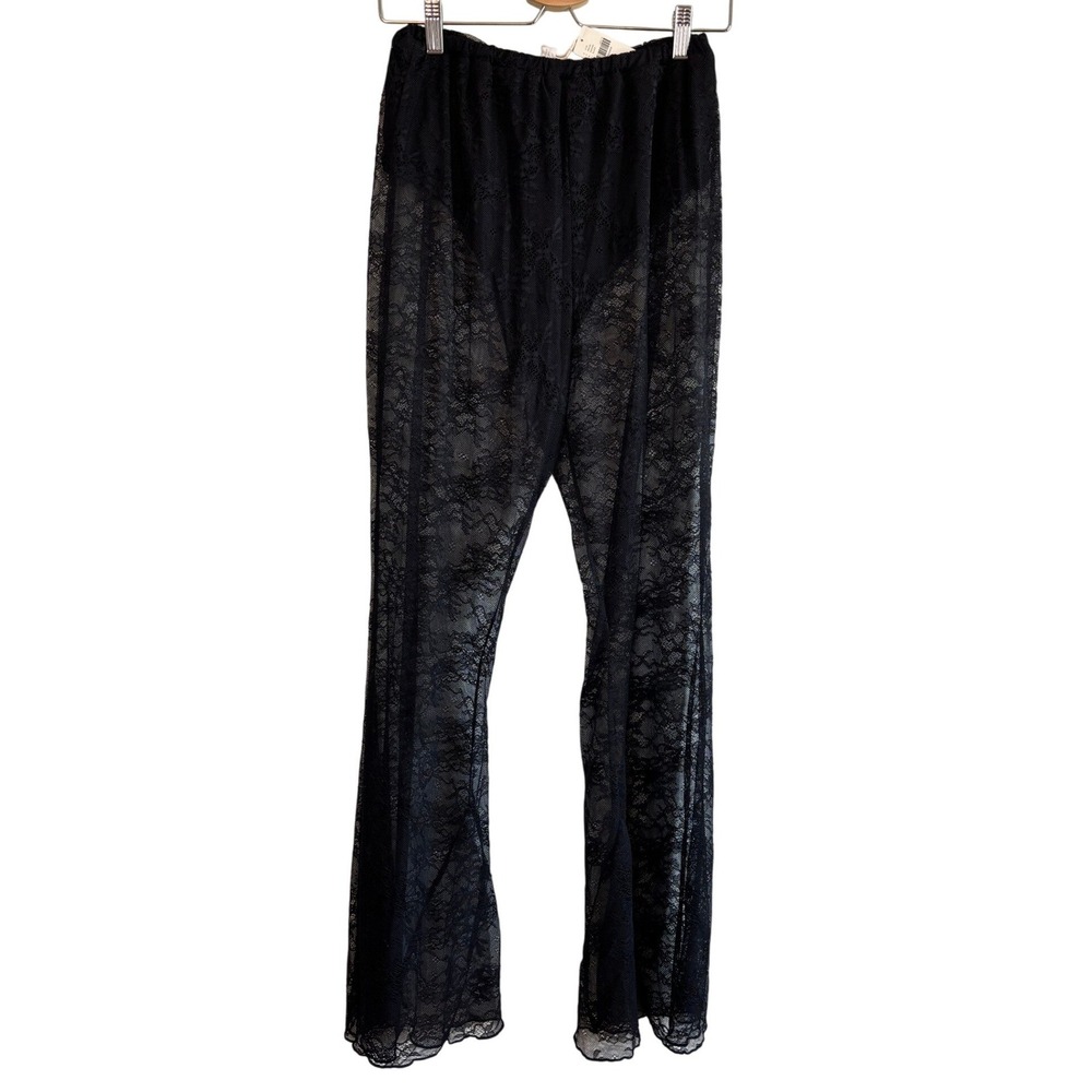 NEW Flat White Lace Flare Pants Black Womens Size M Sheer Whimsigoth Festival